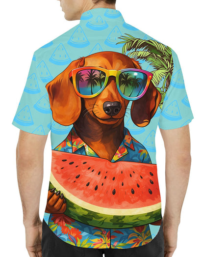 Back view of the dog tropical watermelon hawaiian shirt