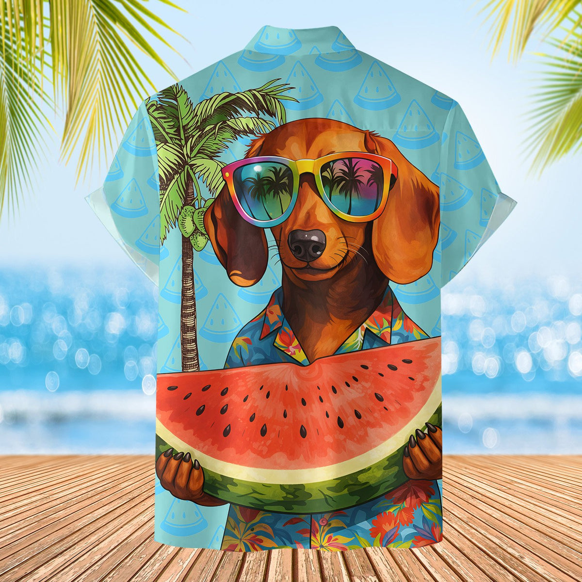 Detailed front view of the tropical polyester hawaiian shirt