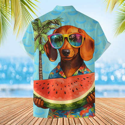 Detailed front view of the tropical polyester hawaiian shirt