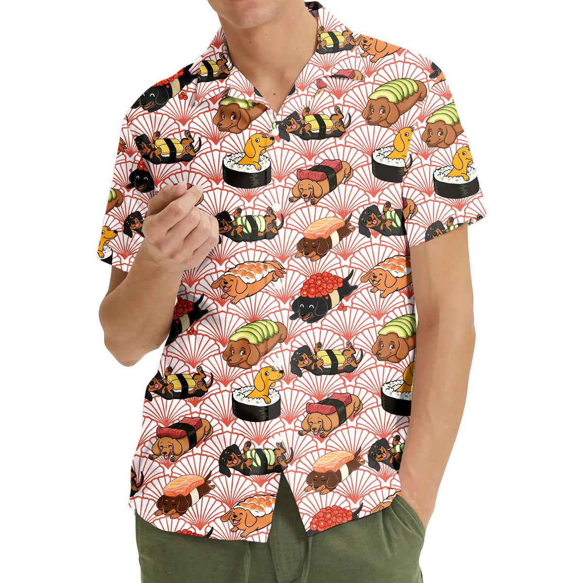 Lifestyle view of people wearing matching family hawaiian shirts