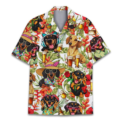 Front view of the matching family hawaiian shirt with dachshund pattern