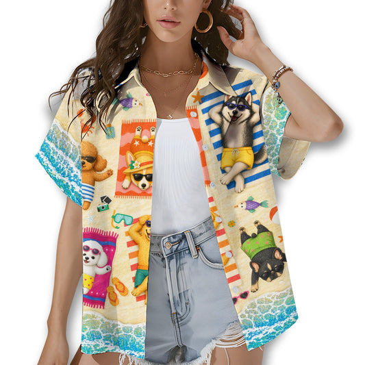 Main view of dogs at the beach Hawaiian shirt for matching family outfits
