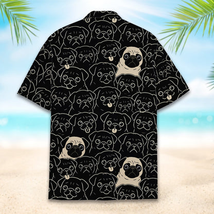 Alternative back view of the pug pattern hawaiian shirt