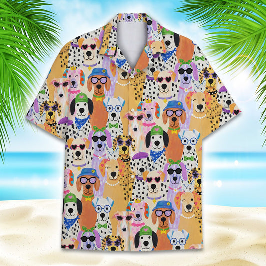 Matching family Hawaiian shirt featuring cartoon dogs pattern, main view