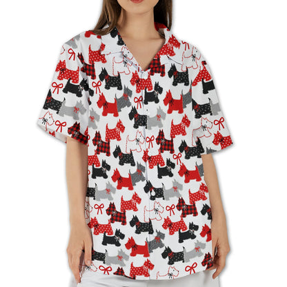 Matching family hawaiian shirts featuring a Scottish Terrier pattern, main view