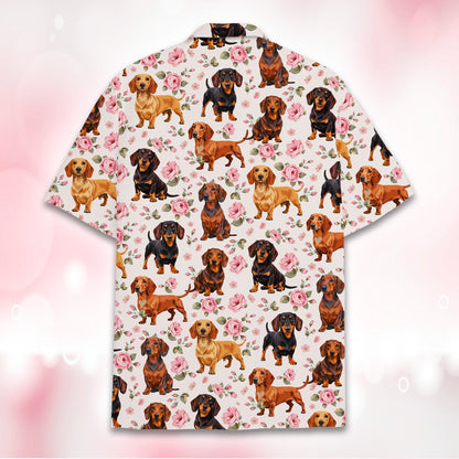 Third lifestyle view of the dog print hawaiian shirt in a casual setting