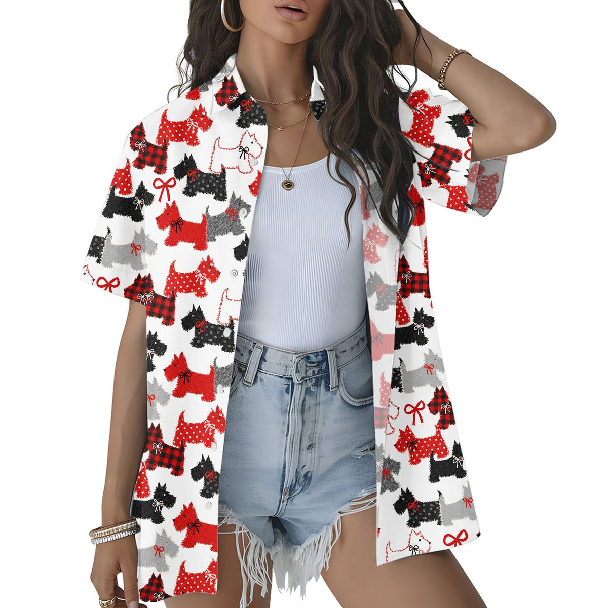 Fourth lifestyle view of the dog pattern family hawaiian shirts