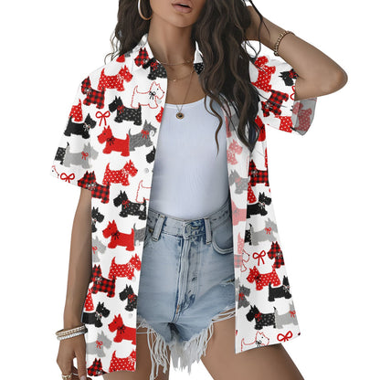 Fourth lifestyle view of the dog pattern family hawaiian shirts