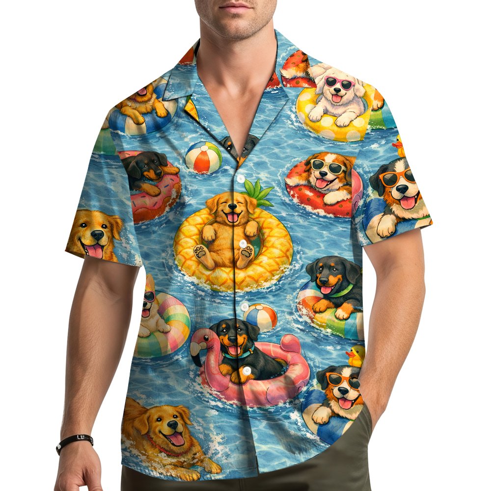 Lifestyle view of someone wearing the dogs hawaiian shirt outdoors
