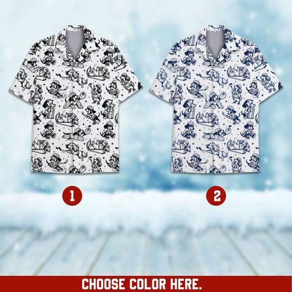 Full flat front view of the dogs playing hockey Hawaiian shirt