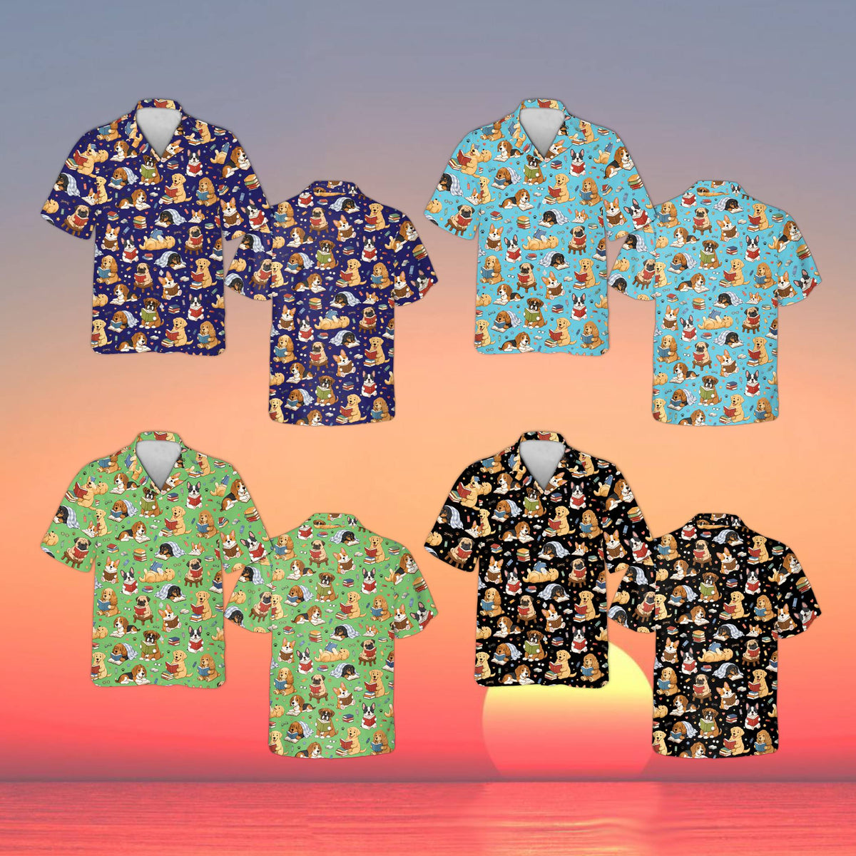 Matching family hawaiian shirt reading pattern multicolor design 4, front view