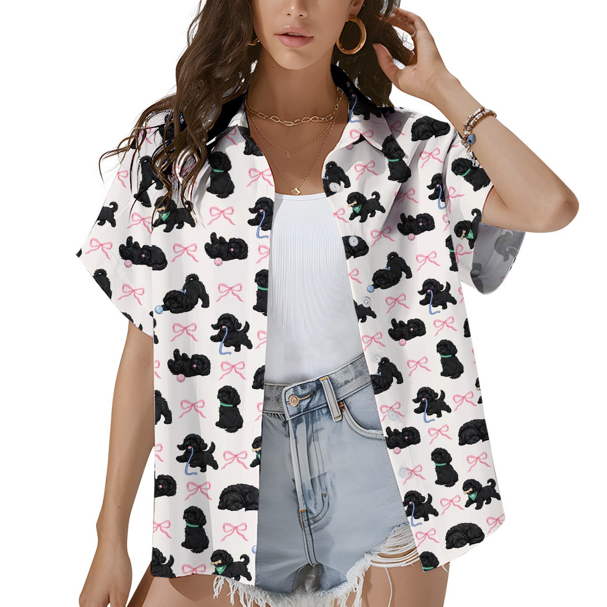 Lifestyle image of the matching family hawaiian shirt being worn outdoors