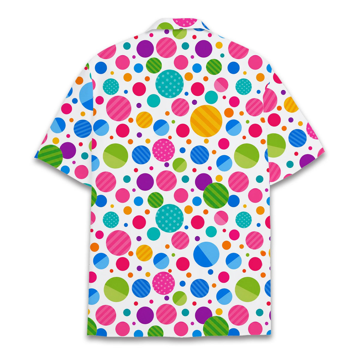 Detailed back view of the geometric dot hawaiian shirt design