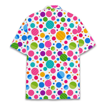 Detailed back view of the geometric dot hawaiian shirt design