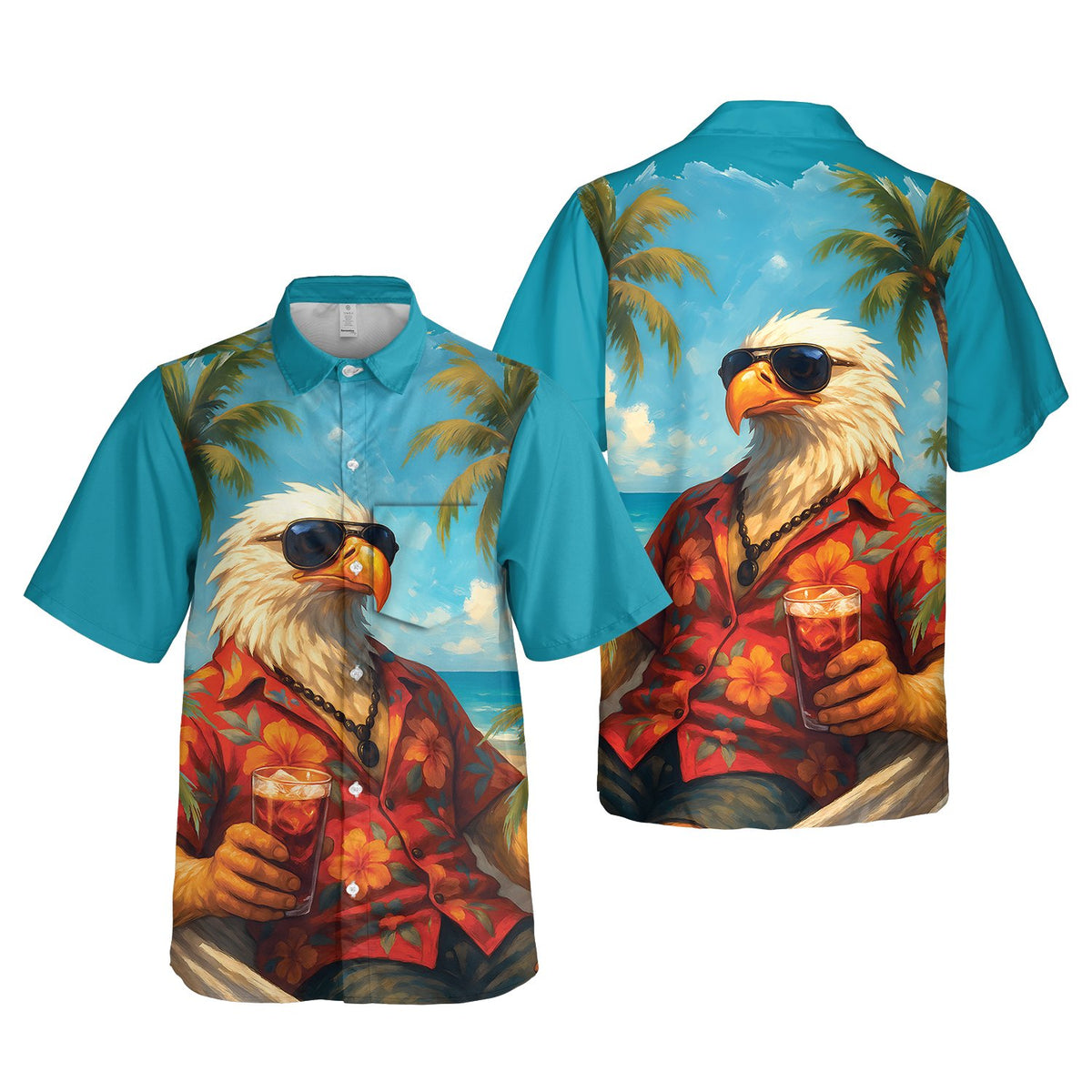 Front view of the eagle beach hawaiian shirt