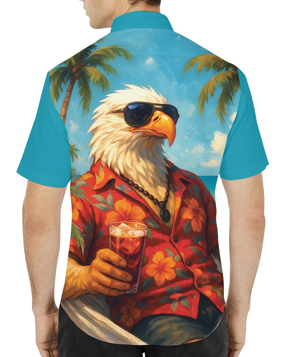 Back view of the eagle beach hawaiian shirt