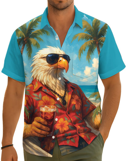 Front view of the eagle beach hawaiian shirt, close up on pattern