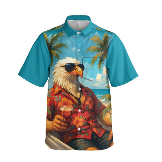 Matching family hawaiian shirts featuring a fun eagle beach design, main group view