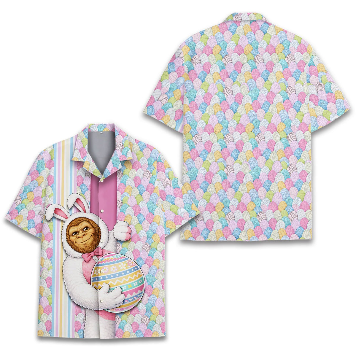 Easter bigfoot hawaiian shirt featuring a sasquatch in a bunny suit, main view