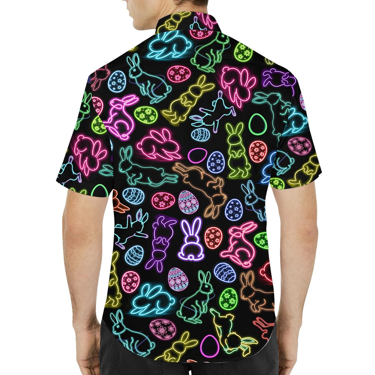 Second lifestyle view of the black Easter Hawaiian shirt