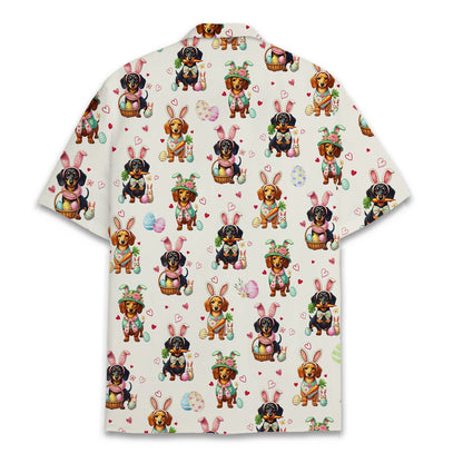 Back view of the easter dachshunds holiday hawaiian shirt