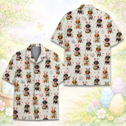 Close up detail of the dachshund and easter egg pattern