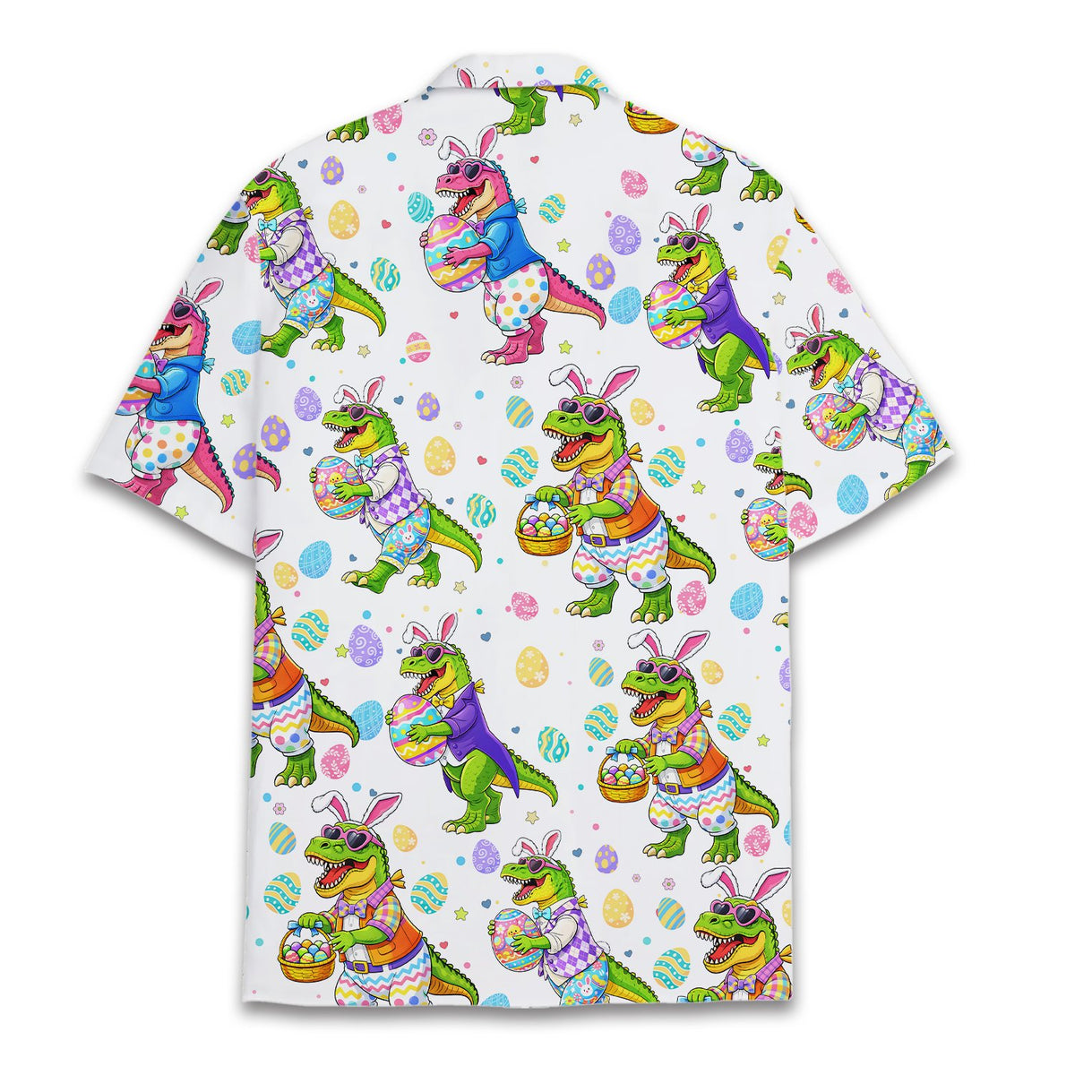 Easter dinosaur hawaiian shirt, back view