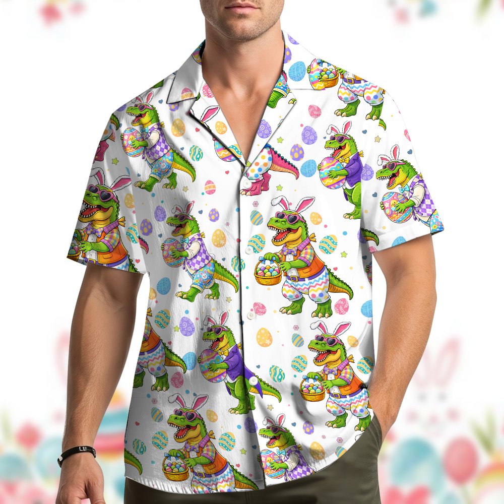 Family wearing matching family hawaiian shirts outdoors, lifestyle view