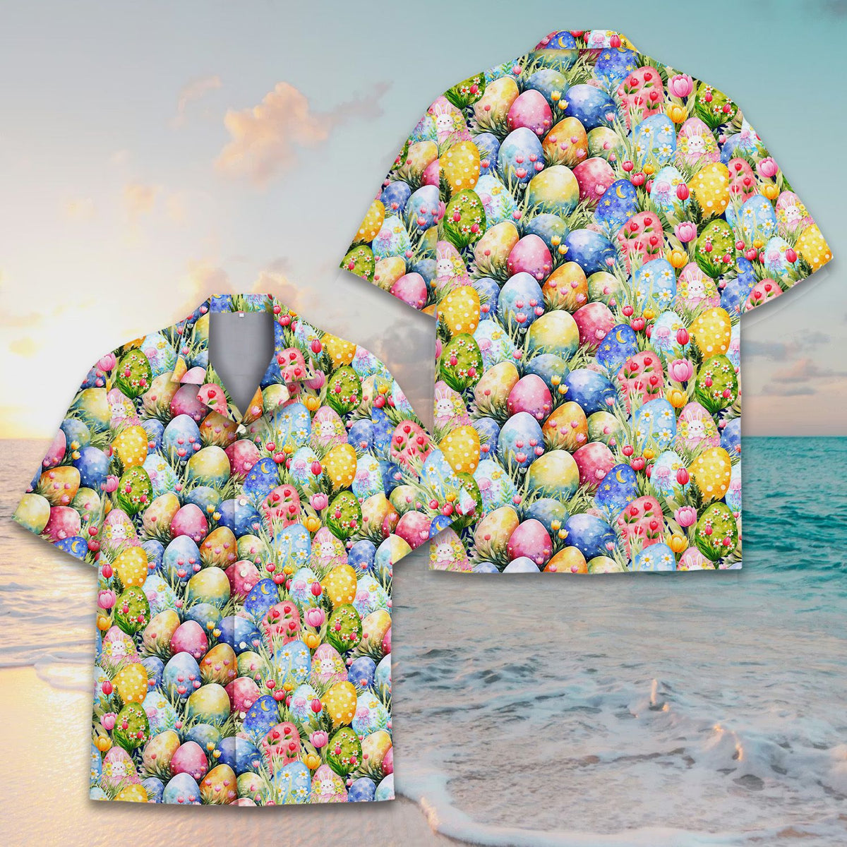 Another front view of the matching family easter hawaiian shirt
