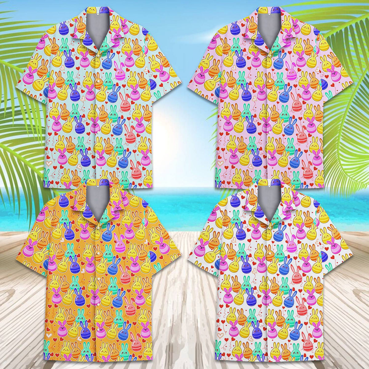 Another front view of the Easter bunny pattern matching family hawaiian shirt
