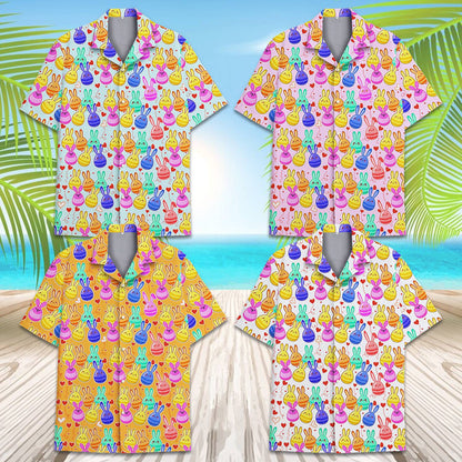 Another front view of the Easter bunny pattern matching family hawaiian shirt