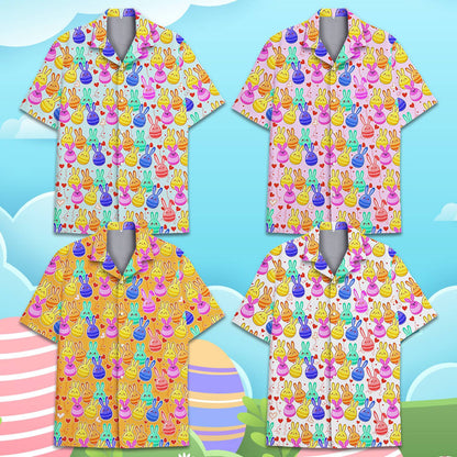 Additional front view of the colorful Easter bunny matching family hawaiian shirt