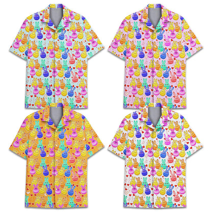 Front view of the Easter bunny pattern matching family hawaiian shirt