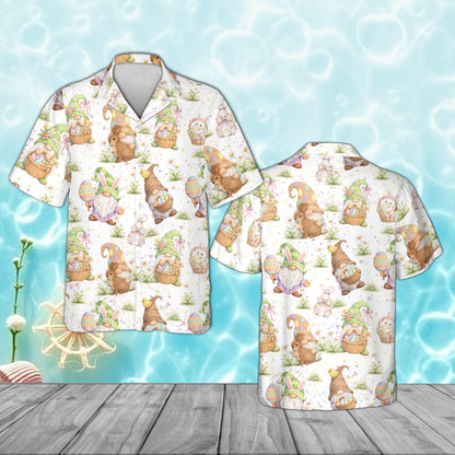 White easter gnomes hawaiian shirt worn as part of a matching family outfit