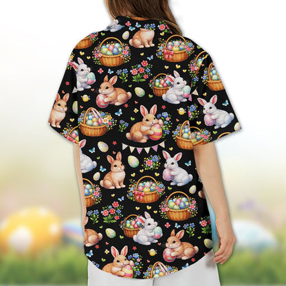 Detailed back view of the holiday hawaiian shirt with spring pattern