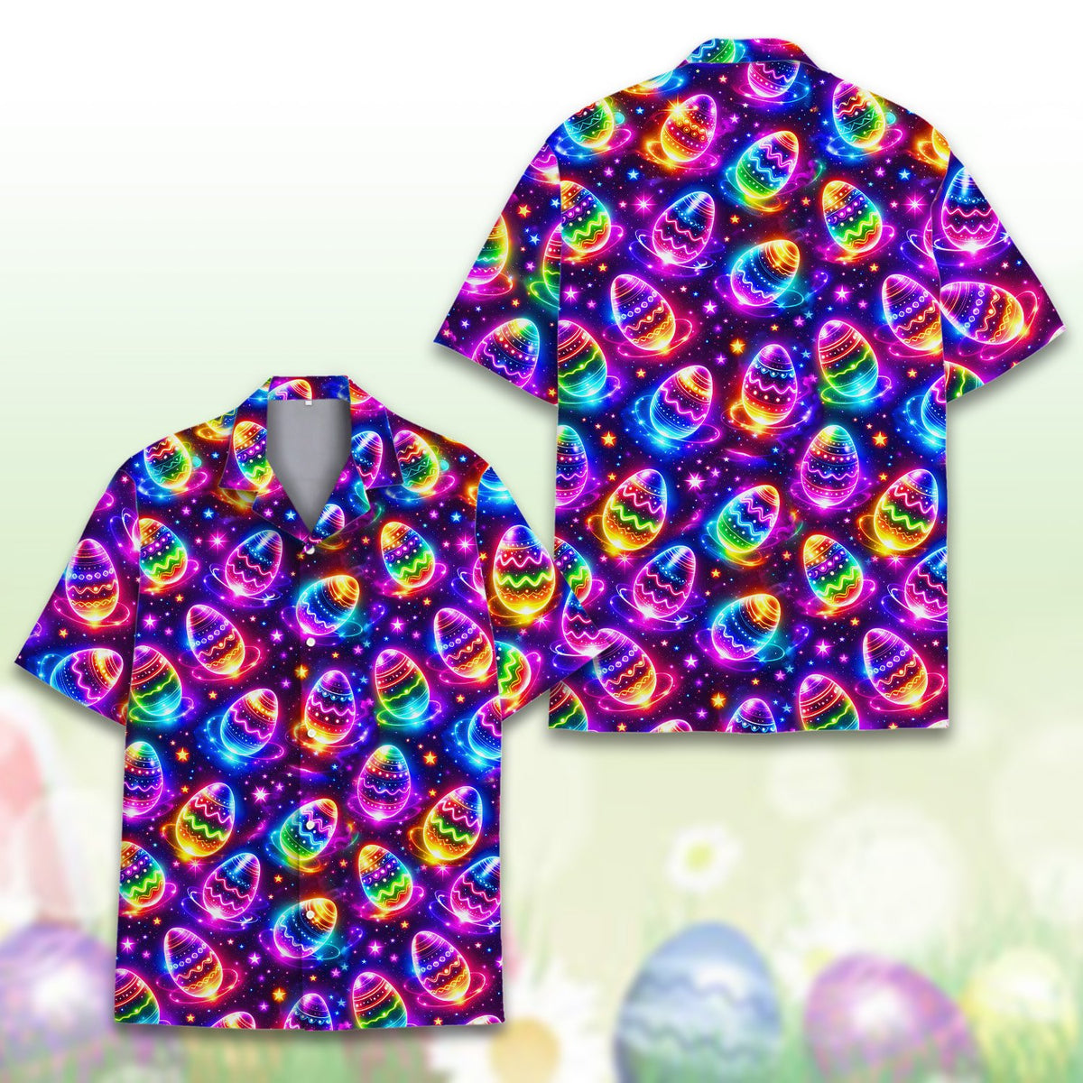 Detailed front view of the cosmic starry sky easter shirt