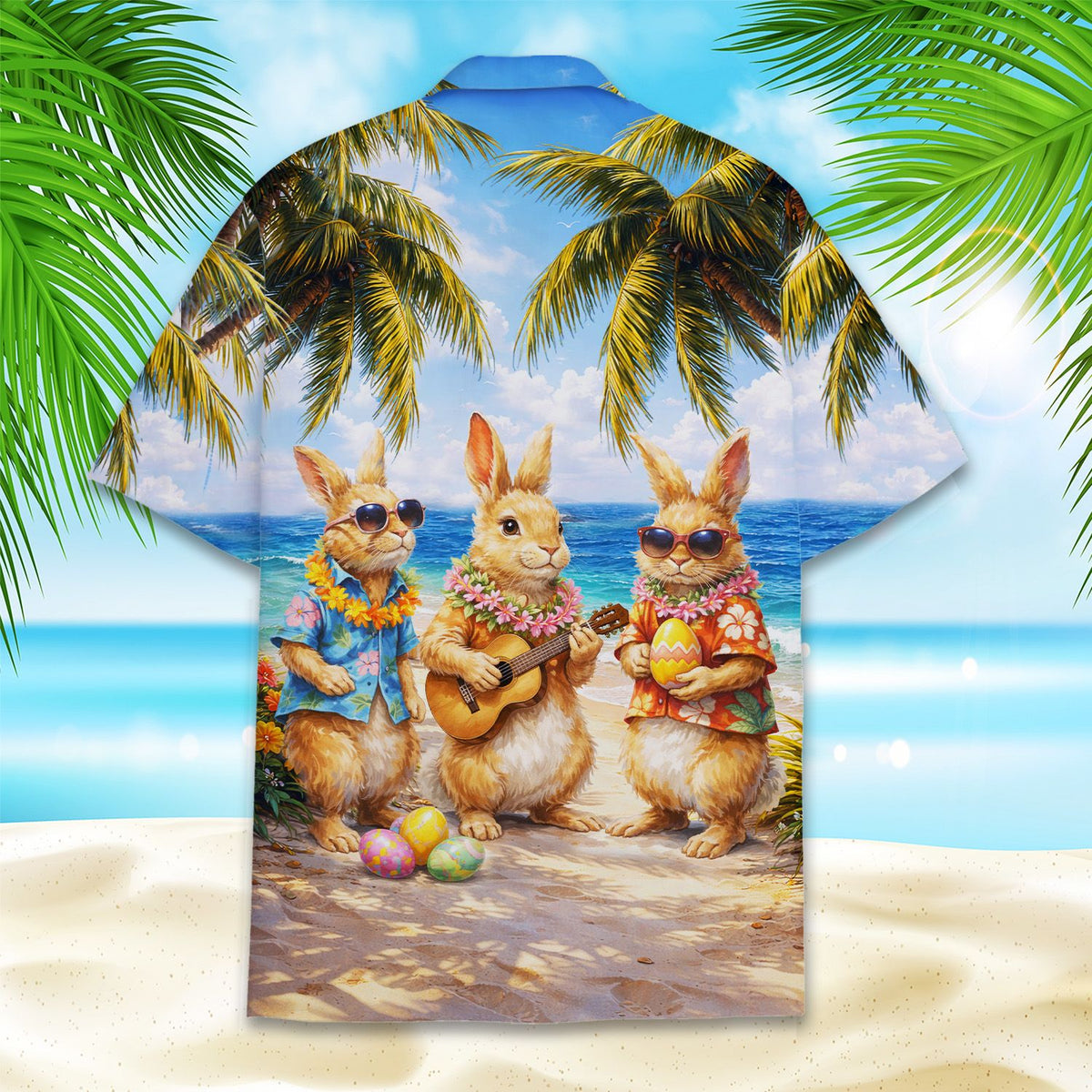Another front view of the blue easter hawaiian shirt