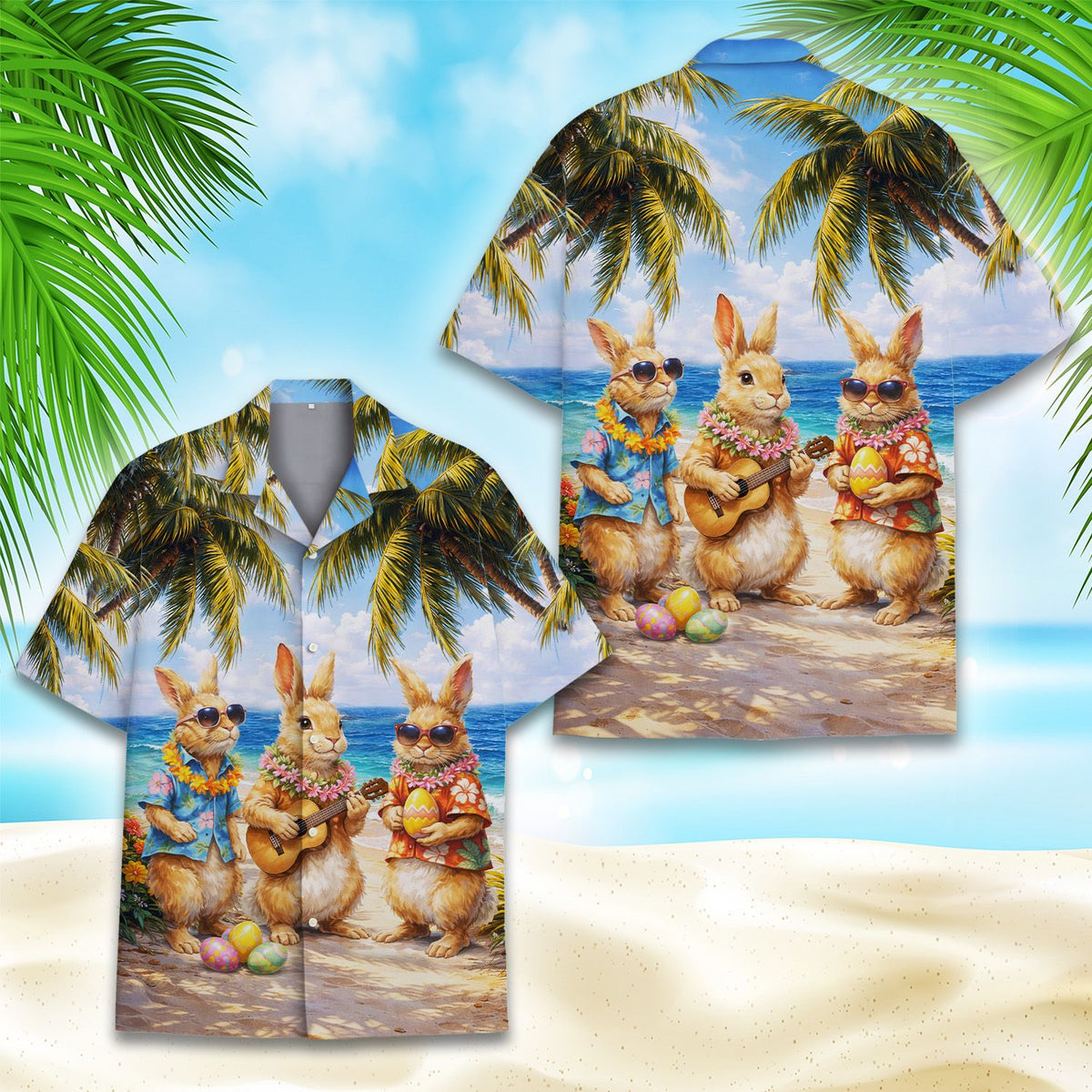 Additional front angle of the tropical easter hawaiian shirt