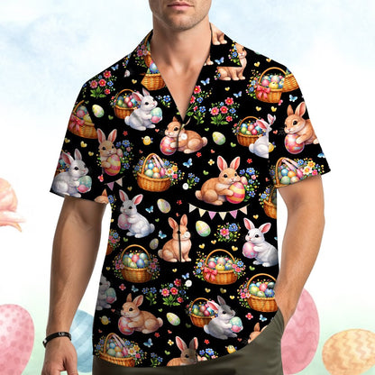 Second lifestyle view of a person wearing the Easter Hawaiian shirt