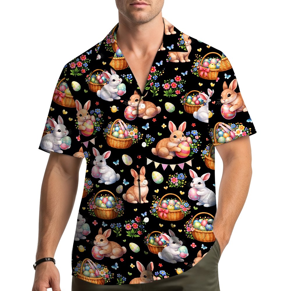 Lifestyle view of a person wearing the Easter Hawaiian shirt