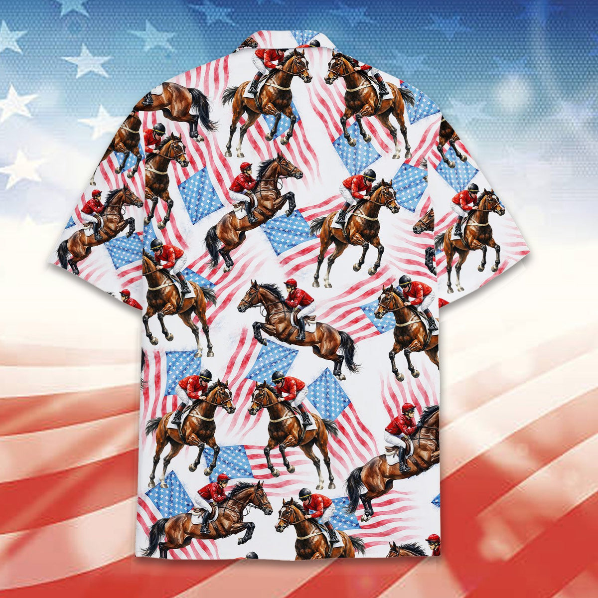 Alternative back view showing the flags and jockeys pattern