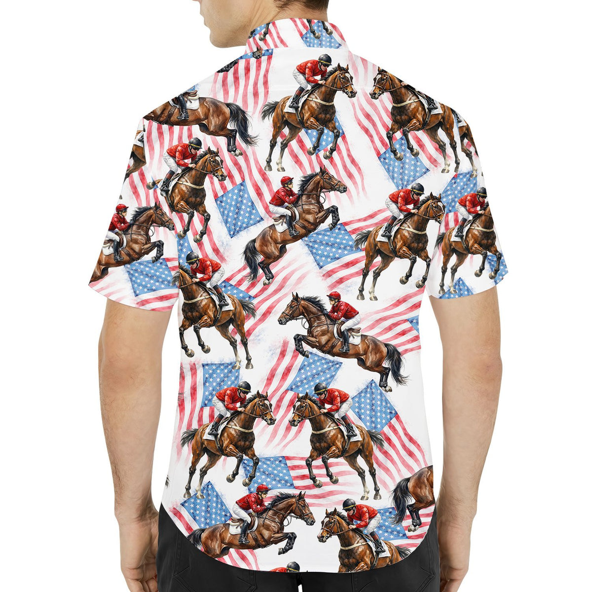 Back view of the equestrian hawaiian shirt