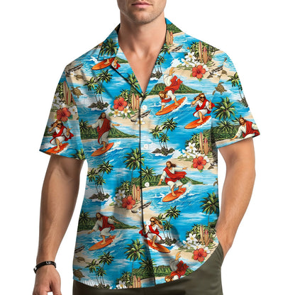 Close-up front view of the tropical island and sea turtle pattern