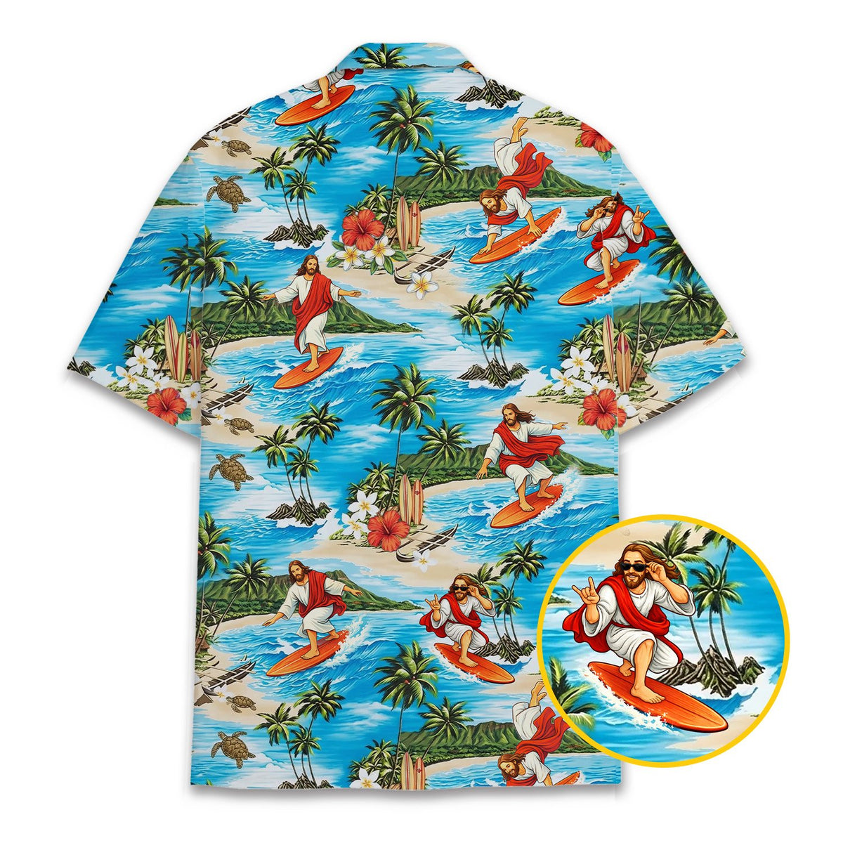 Additional front view of the adult summer hawaiian shirt