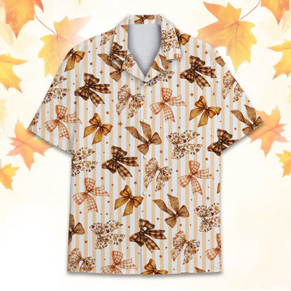 Front view of the matching family hawaiian shirt with decorative bows