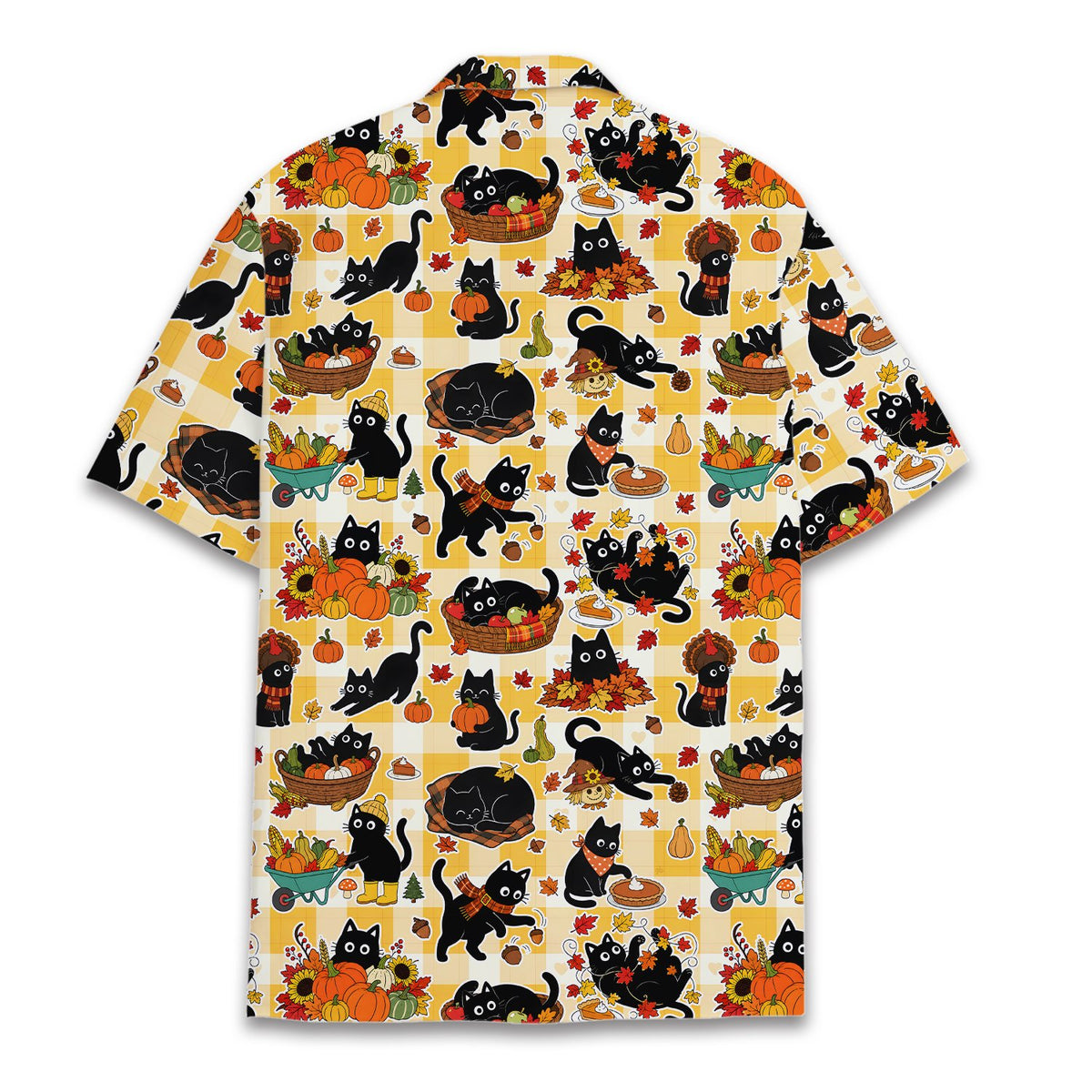 Back view of the yellow fall hawaiian shirt