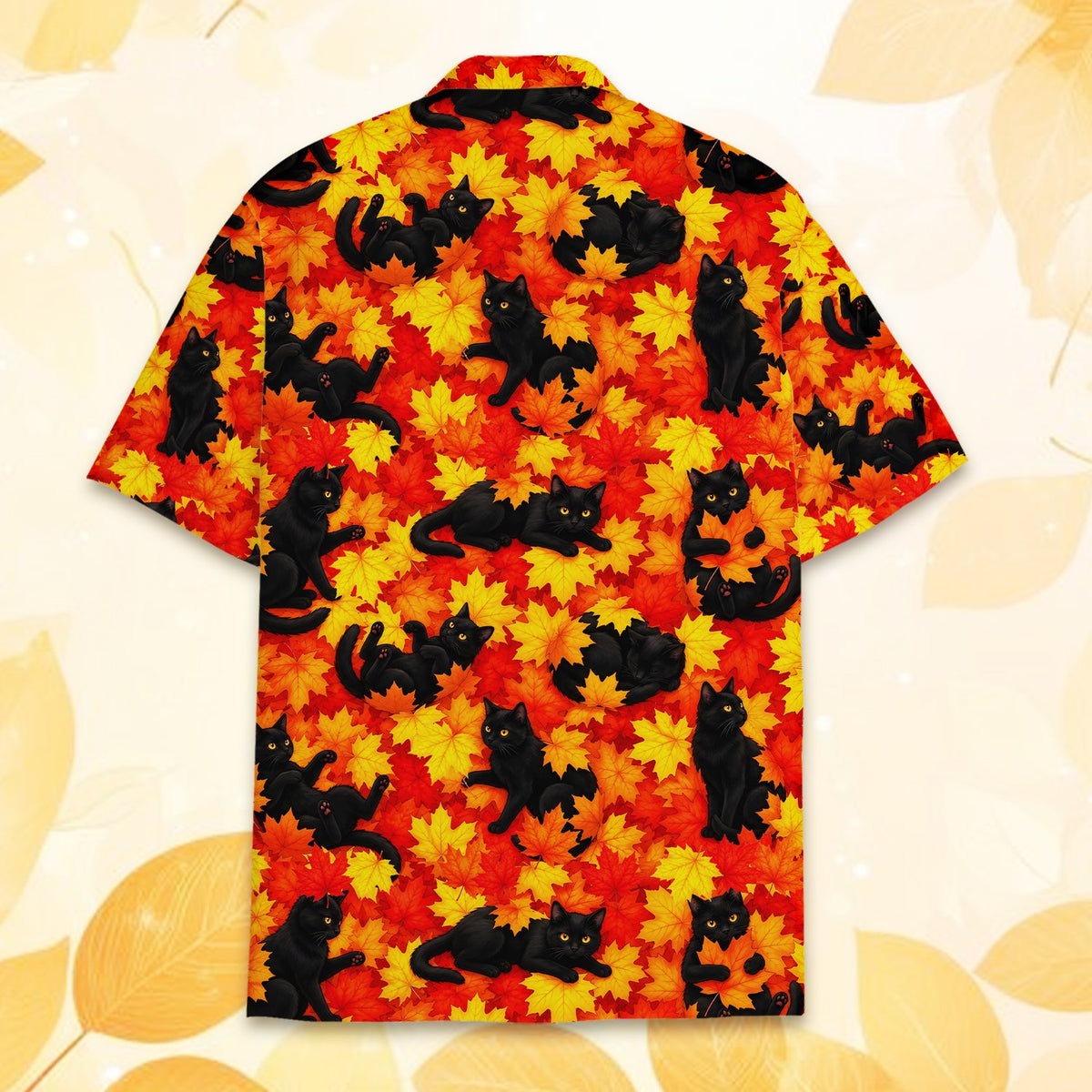 Matching family hawaiian shirts fall cats, back detail