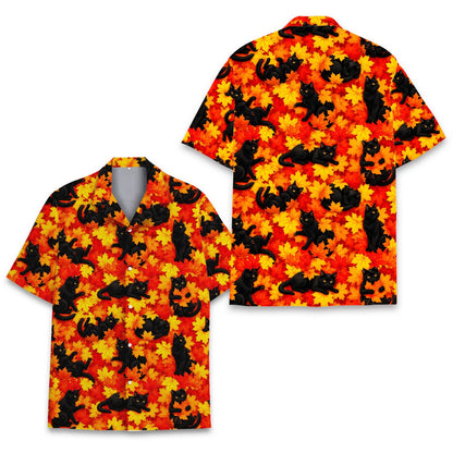 Fall cats hawaiian shirt, close up front