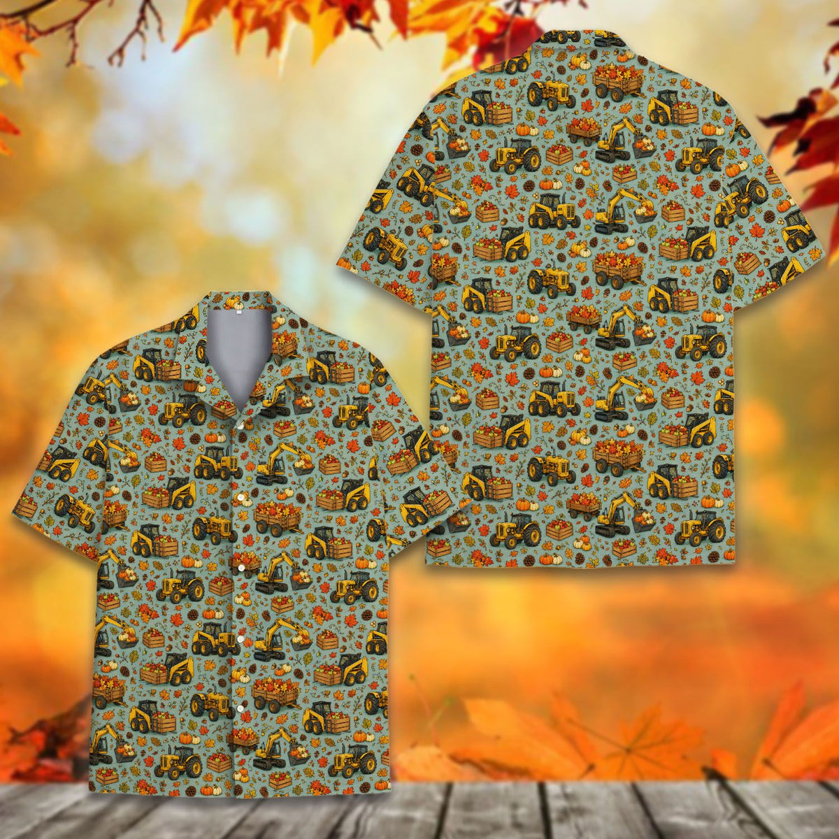 Another front view of the matching family Hawaiian shirt for Thanksgiving