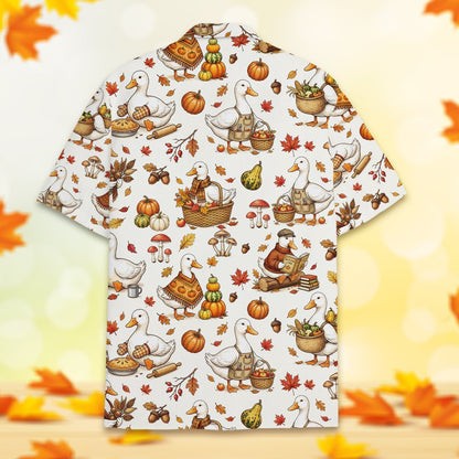 Second back view of the autumn waterfowl matching family Hawaiian shirt